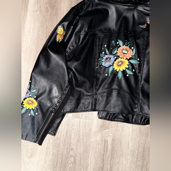 Torrid Black Faux Leather Jacket with Colorful Embroidery - Picture 3 of 4